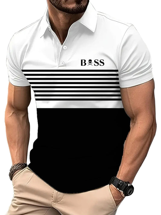 Men's Striped Short-Sleeved Golf Polo Shirt