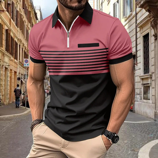 Men's Summer Stripe Polo Shirt for Golf