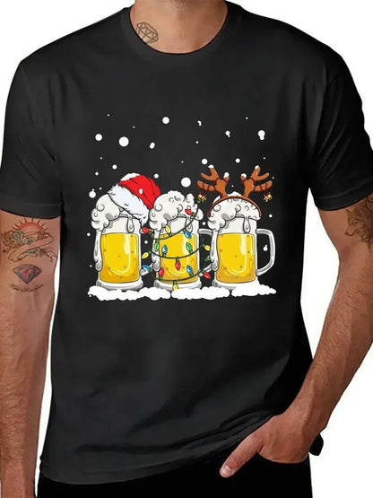 Funny Black Cat Christmas T-Shirt for Men