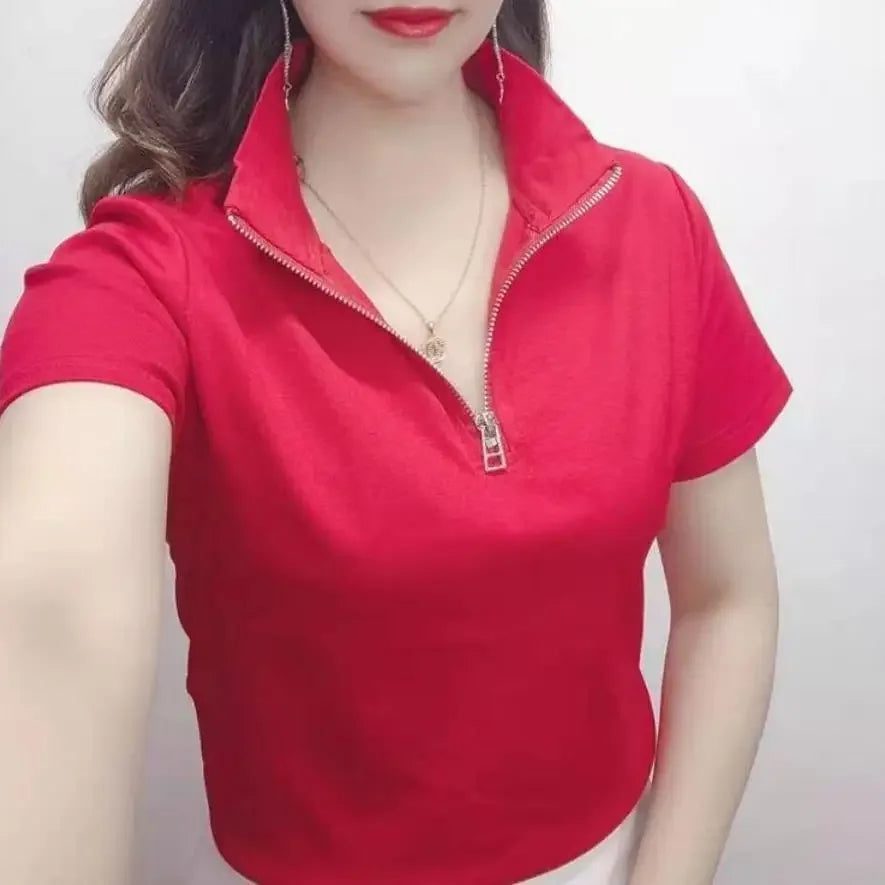Trendy Slim Fit Red Cotton T-Shirt for Women
