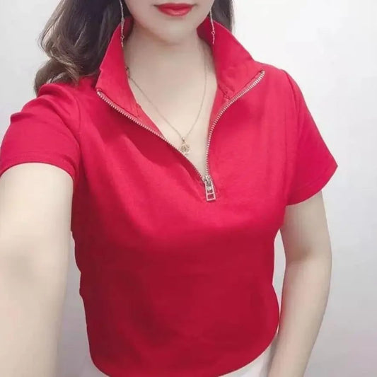 Trendy Slim Fit Red Cotton T-Shirt for Women