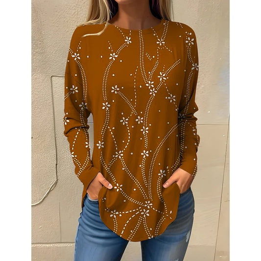 Stylish Long Sleeve Floral Cotton T-Shirts for Women