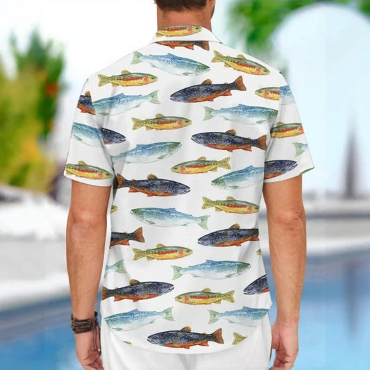 Trendy 3D Fish Print Hawaiian Shirts Men