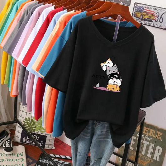 Plus Size Women's Oversized V Neck T-Shirts