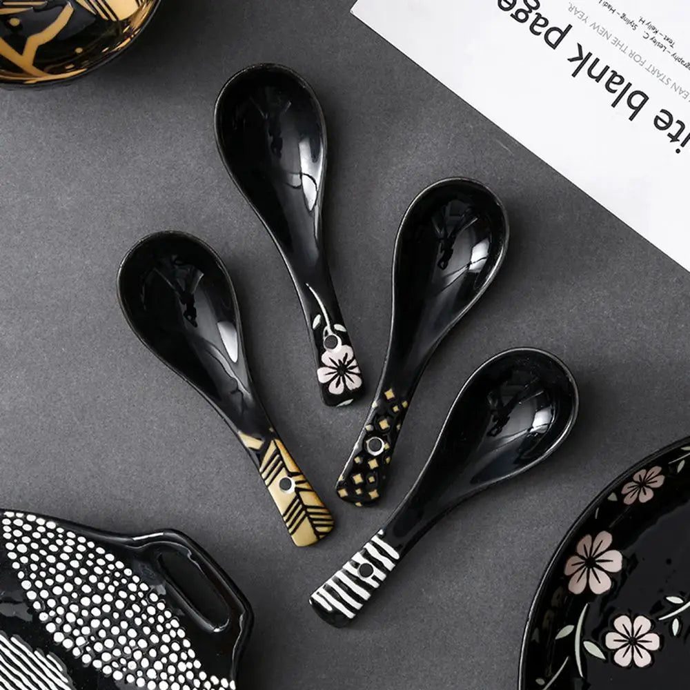 Handpainted Japanese Ceramic Soup Spoons Decor