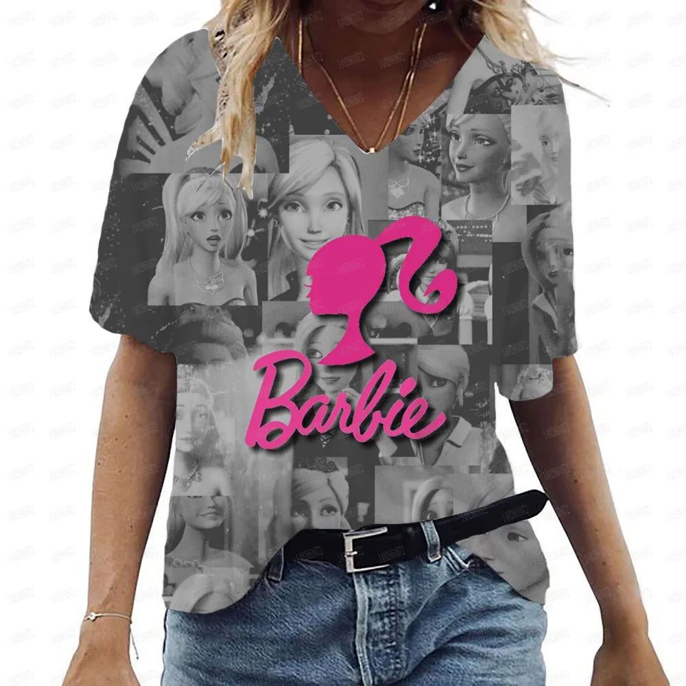 Pink V-Neck Casual T-Shirt for Women