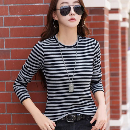 Elegant Striped Long Sleeve T-Shirt for Women