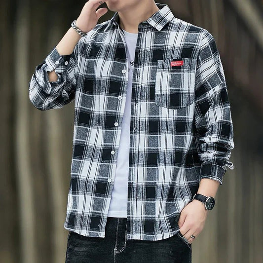 Men's Casual Flannel Plaid Shirt - Red Black