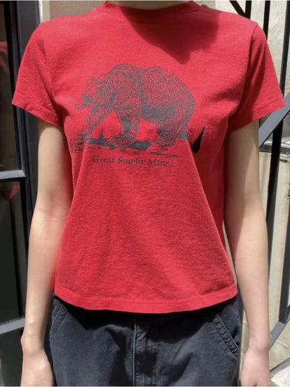 Vintage Red Cotton T-Shirts for Women