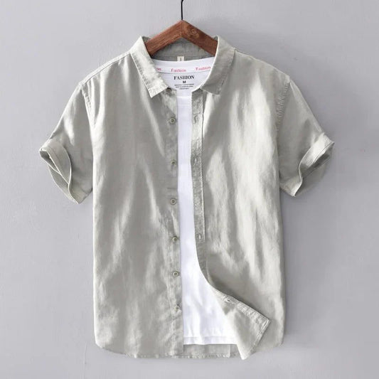 Men's Casual Yellow Cotton Linen Short Sleeve Shirts