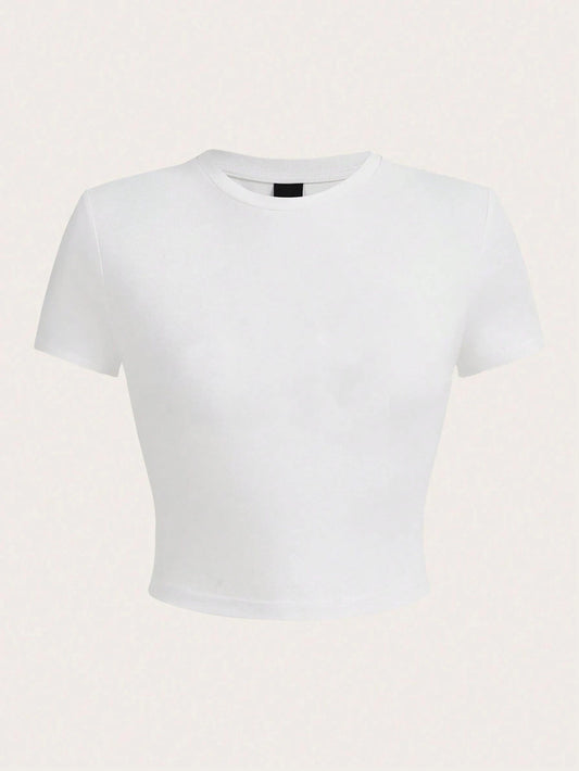 Solid Crop Tops Women Short Sleeve Tees
