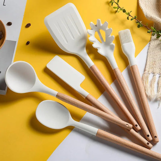 High-Temperature Silicone Utensil Set with Wood