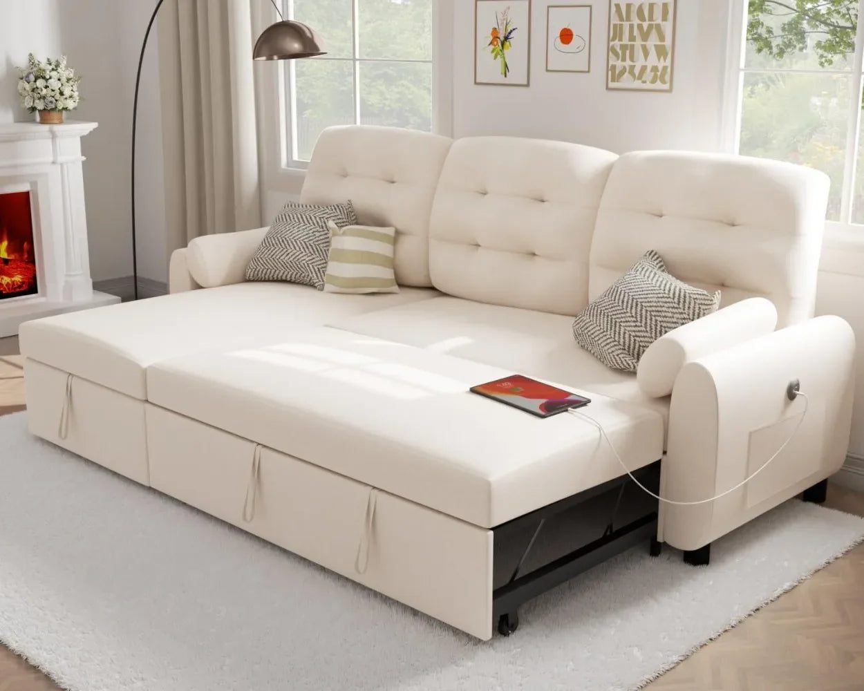 87” Sleeper Sectional Sofa with Storage