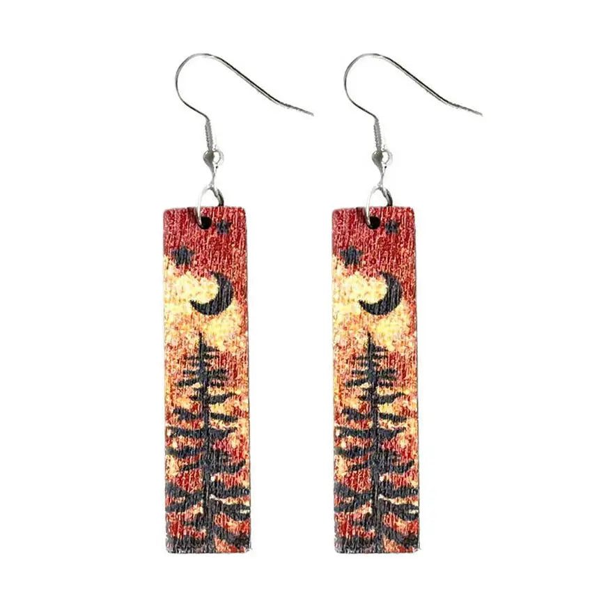 Trendy Vintage Forest Star Moon Earrings