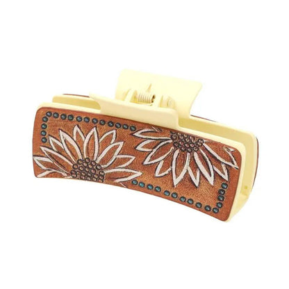 Western Hair Claw Clip with Sunflowers Cactus