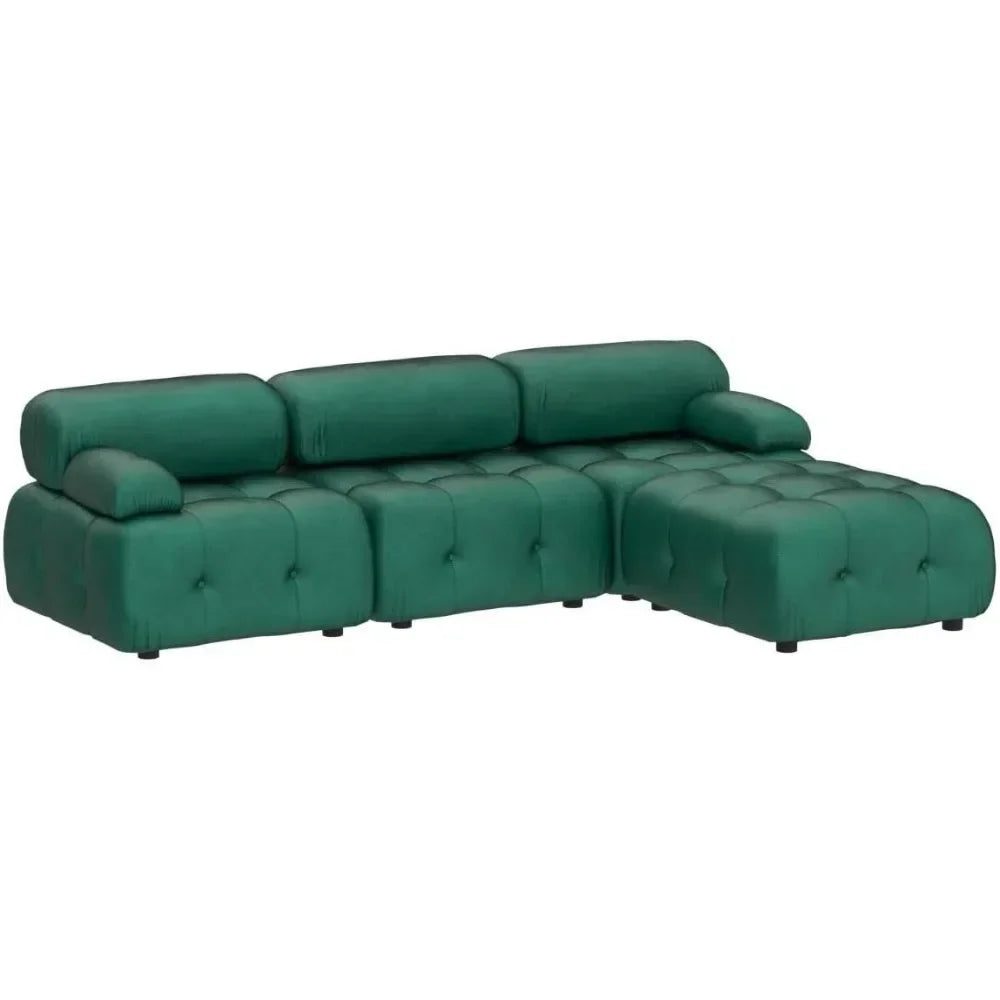 Modern 93 Inch Green Velvet L-Shaped Sofa