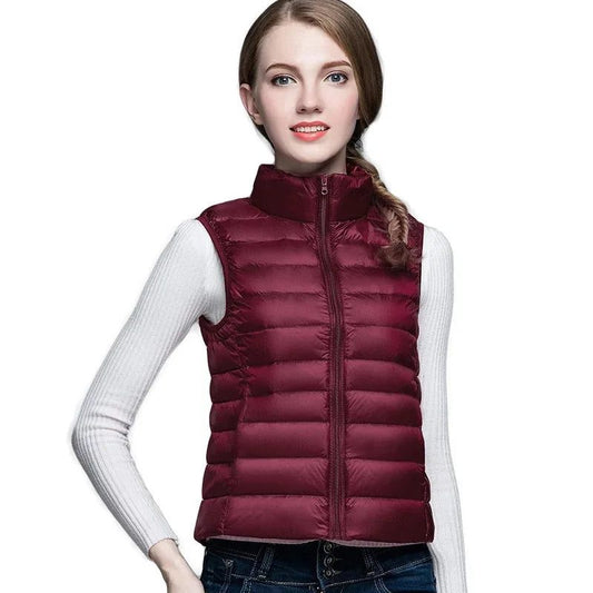 Slim White Sleeveless Down Vest Women Winter