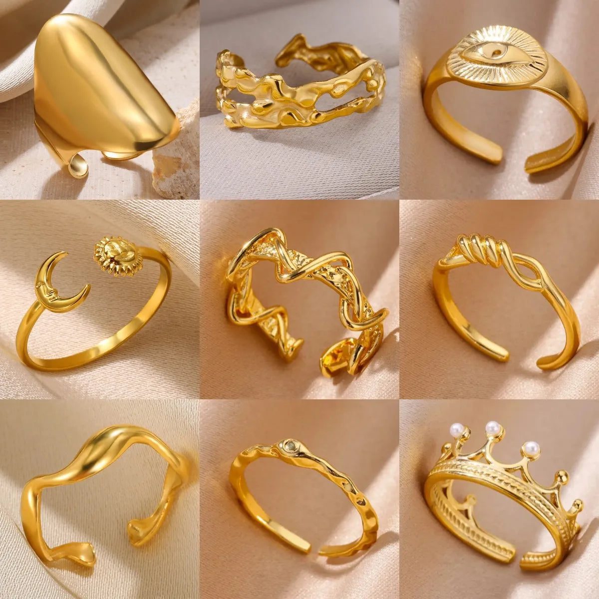 Vintage Gold Adjustable Stainless Steel Rings