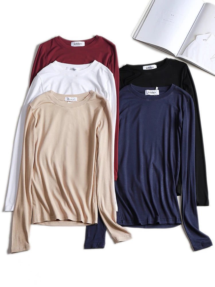 Trendy Long Sleeve Cotton T-Shirts for Women