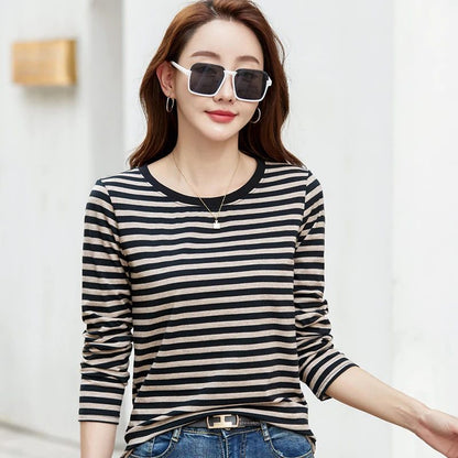 2023 Women's Striped Long Sleeve Cotton Tee