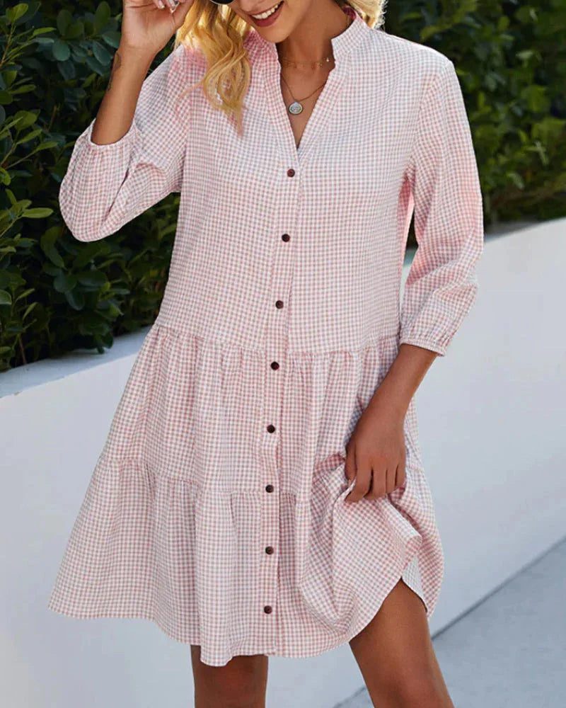 Elegant Summer Checkered Midi Dress Shirt