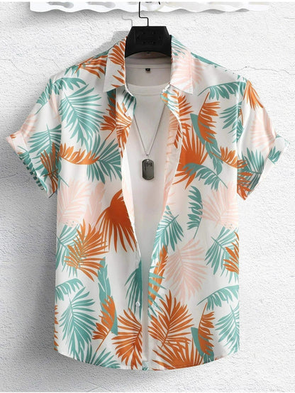 Hawaiian Floral Print Short Sleeve Button-Down Shirt