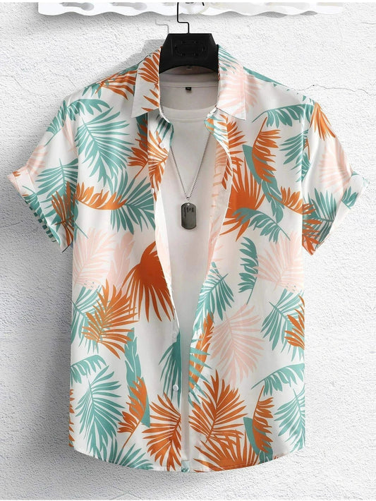 Hawaiian Floral Print Short Sleeve Button-Down Shirt