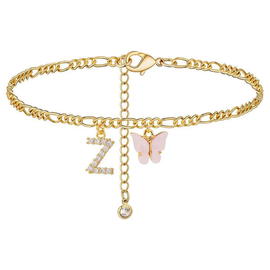 Waterproof Initial Letter Anklets for Women