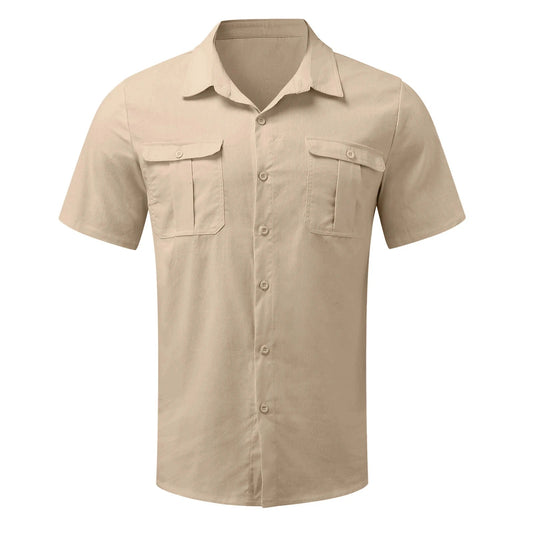 Men's Casual Linen Short Sleeve Pocket T-Shirt