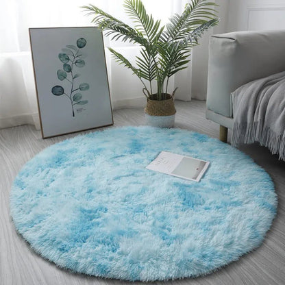 Fluffy White Round Plush Rug for Living Room