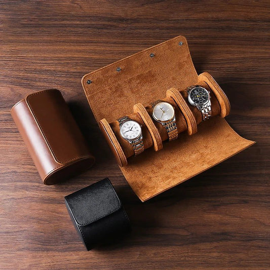 Portable Vintage Leather Watch Roll Travel Case
