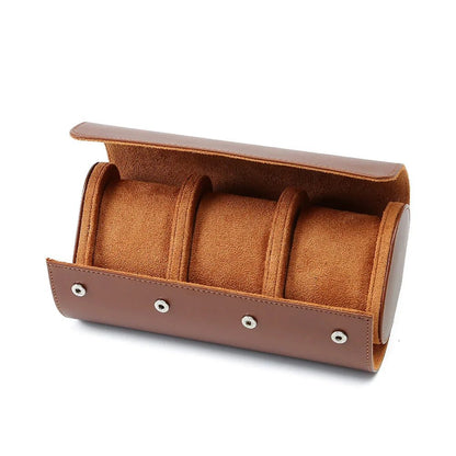 Vintage Leather Watch Roll Travel Case Organizer