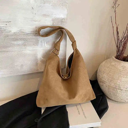 2024 Vintage Brown Suede Shoulder Tote Bag