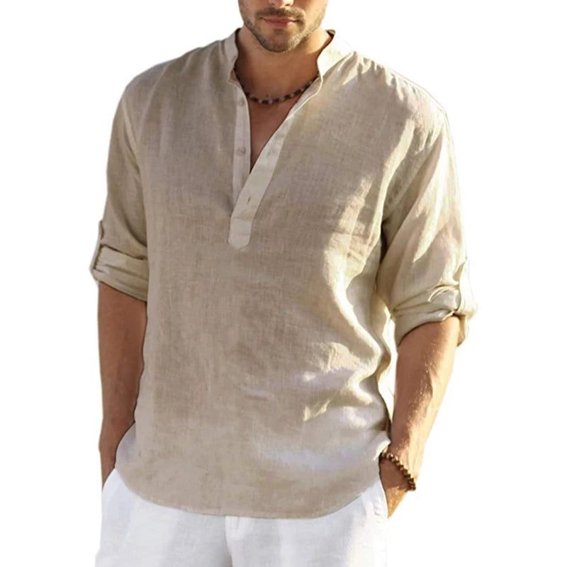 Men's Casual Long Sleeve Linen Shirt