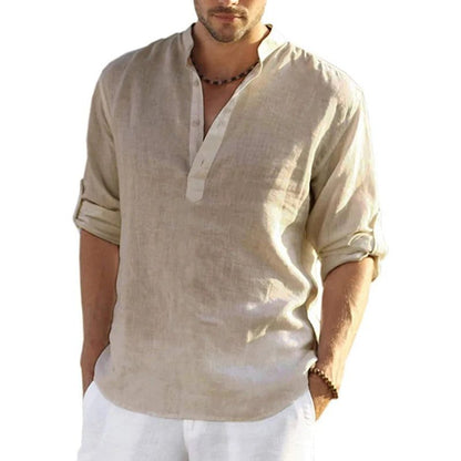 Men's Casual Long Sleeve Linen Shirt