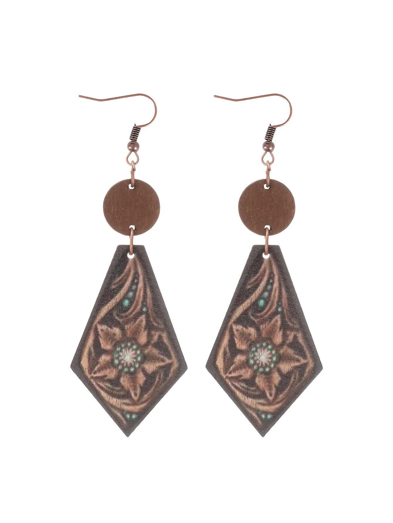 Western Cowboy Wooden Earrings with Cactus Design