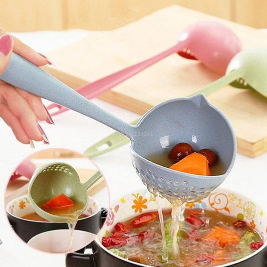 Long Handle Slotted Spoon 2in1 Soup Strainer