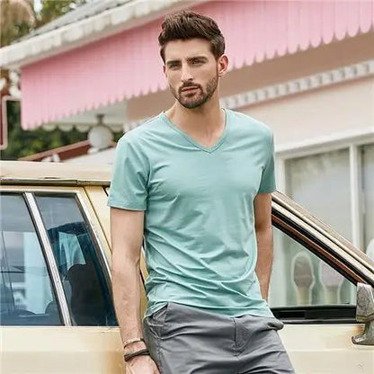 Men's V-Neck T-Shirts: Luxury Ice Silk