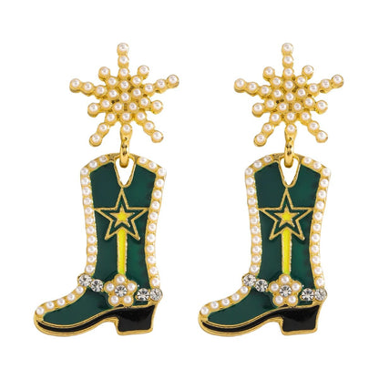 Handmade Western Cowgirl Snowflake Beaded Earrings