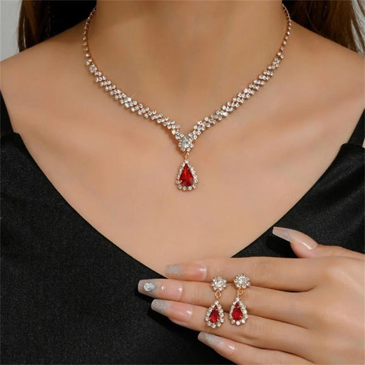Elegant Water Drop Crystal Necklace Earrings Set