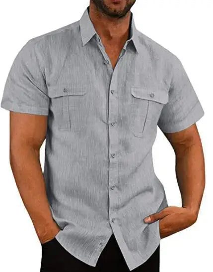 Men's Casual Linen Short Sleeve Pocket T-Shirt
