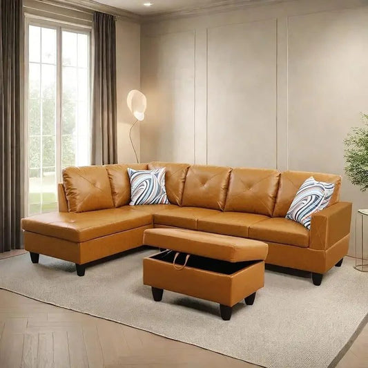 Modern L-Shaped Sofa with Ottoman for Living Room
