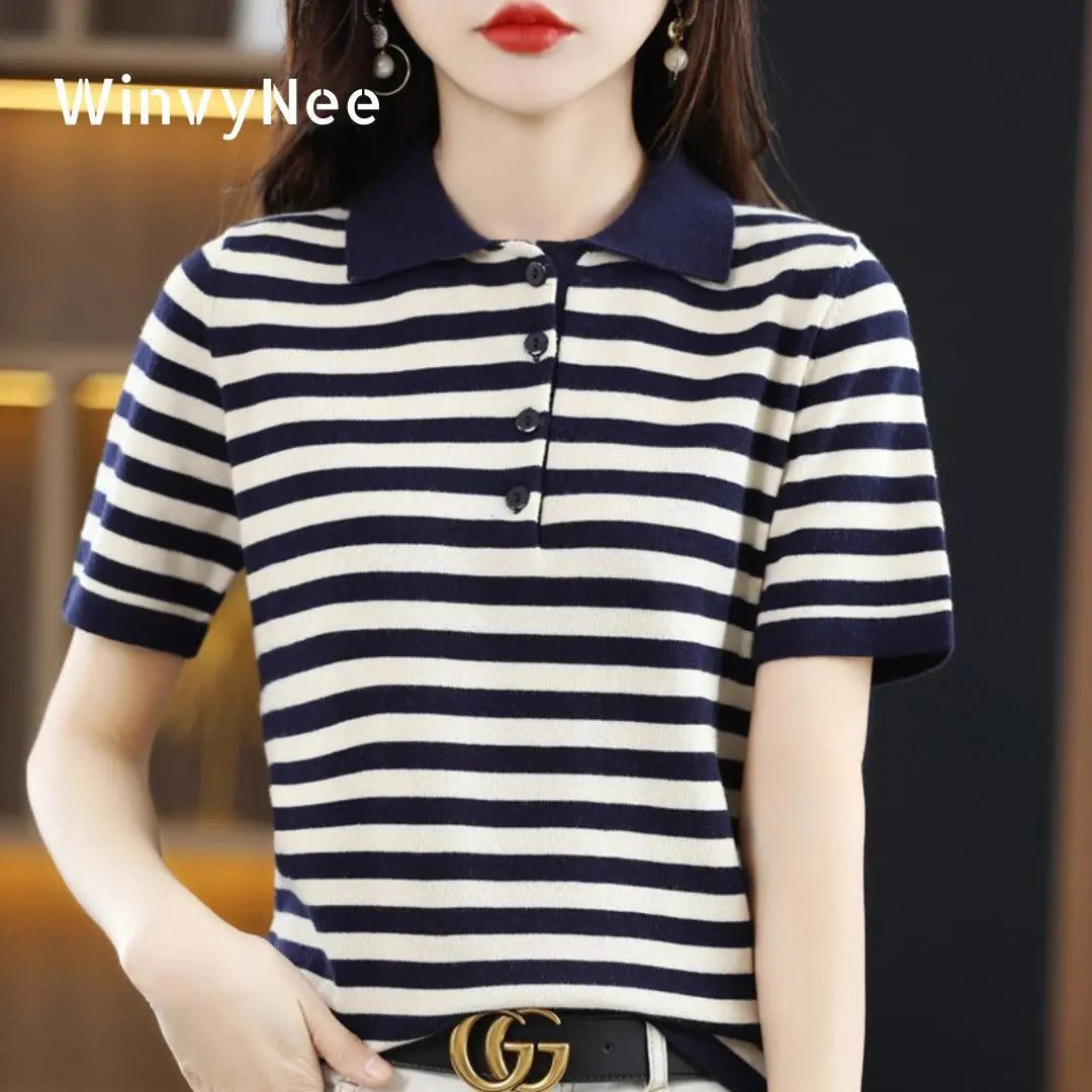 Casual Striped Short Sleeve Polo Shirt