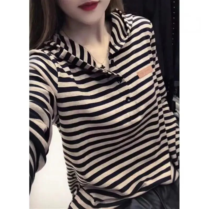 Trendy Striped Long Sleeve Hoodie for Women