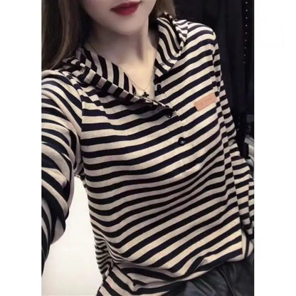 Trendy Striped Long Sleeve Hoodie for Women