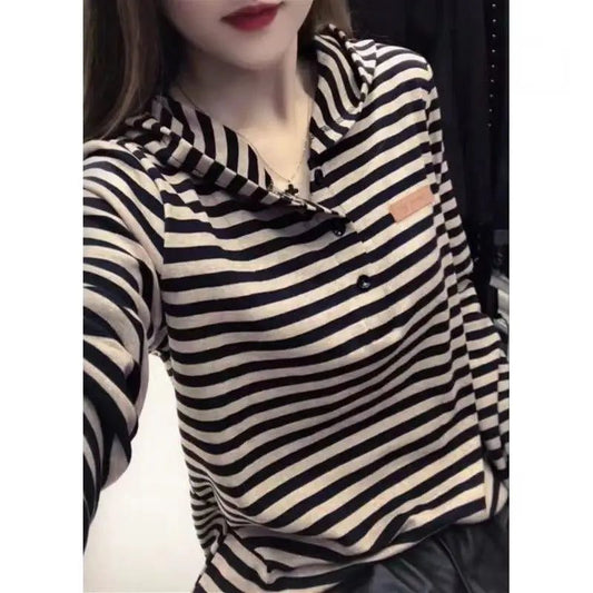 Trendy Striped Long Sleeve Hoodie for Women