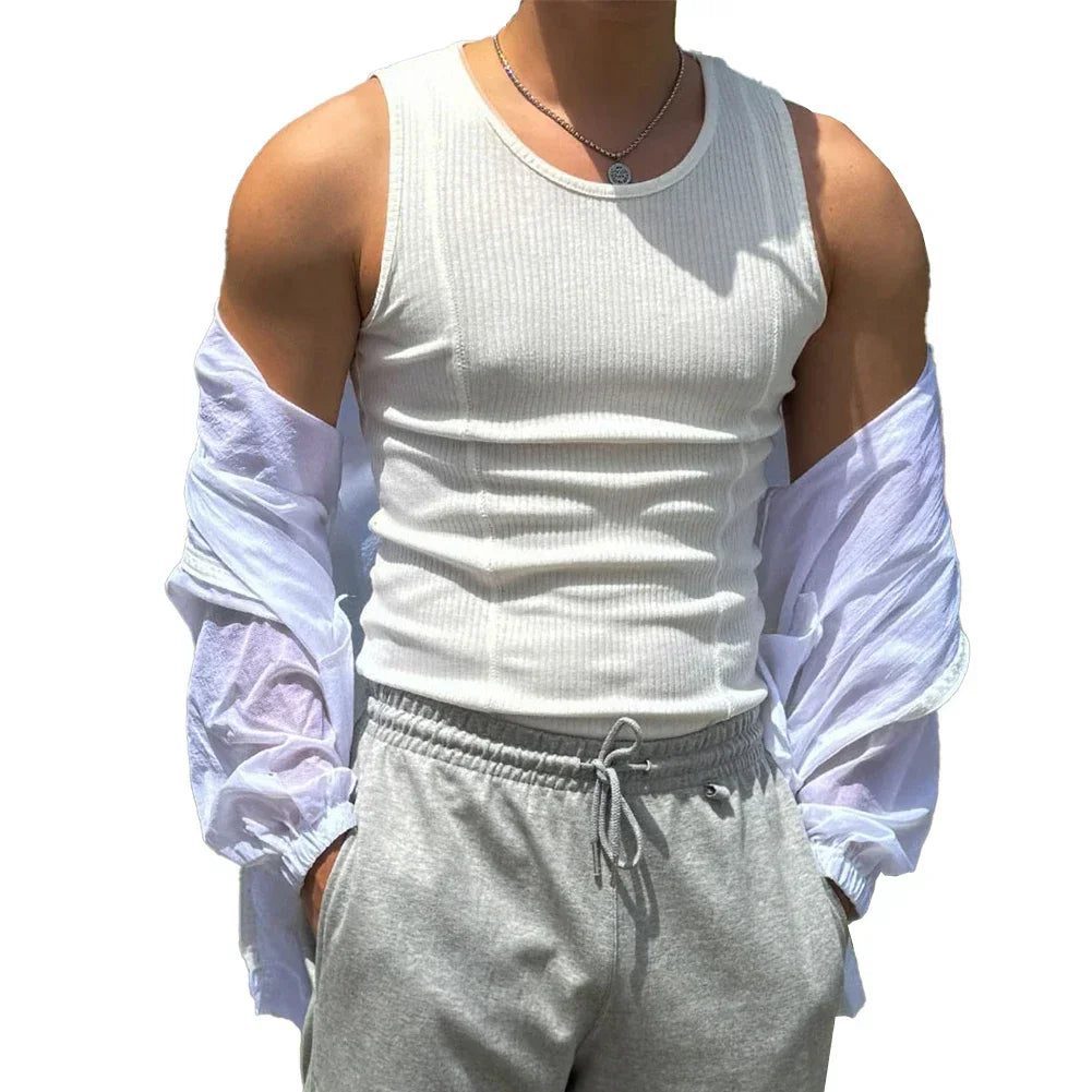 Men's Ribbed Tank Top for Gym Running