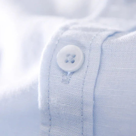 Men's Casual Yellow Cotton Linen Short Sleeve Shirts