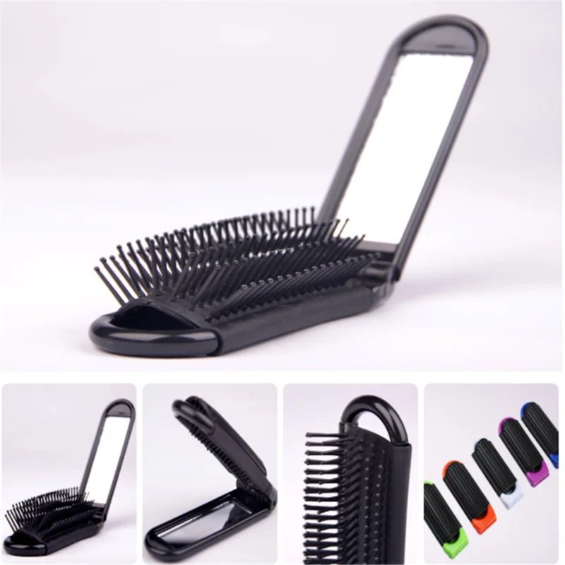 Portable Folding Travel Hair Comb with Mirror