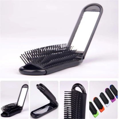 Portable Folding Travel Hair Comb with Mirror